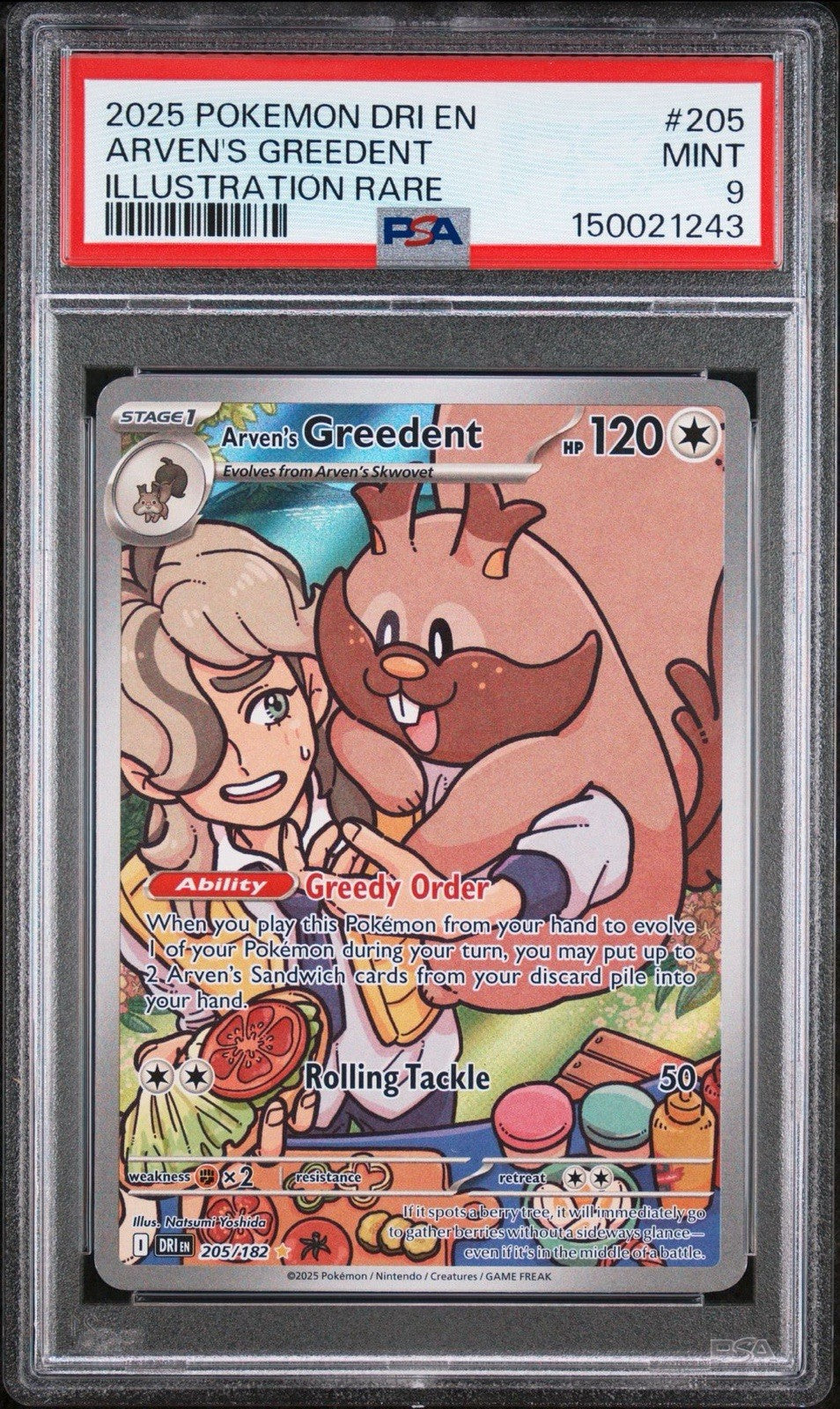PSA 9 - Arven's Greedent 205/182 Sv10: Destined Rivals Holo